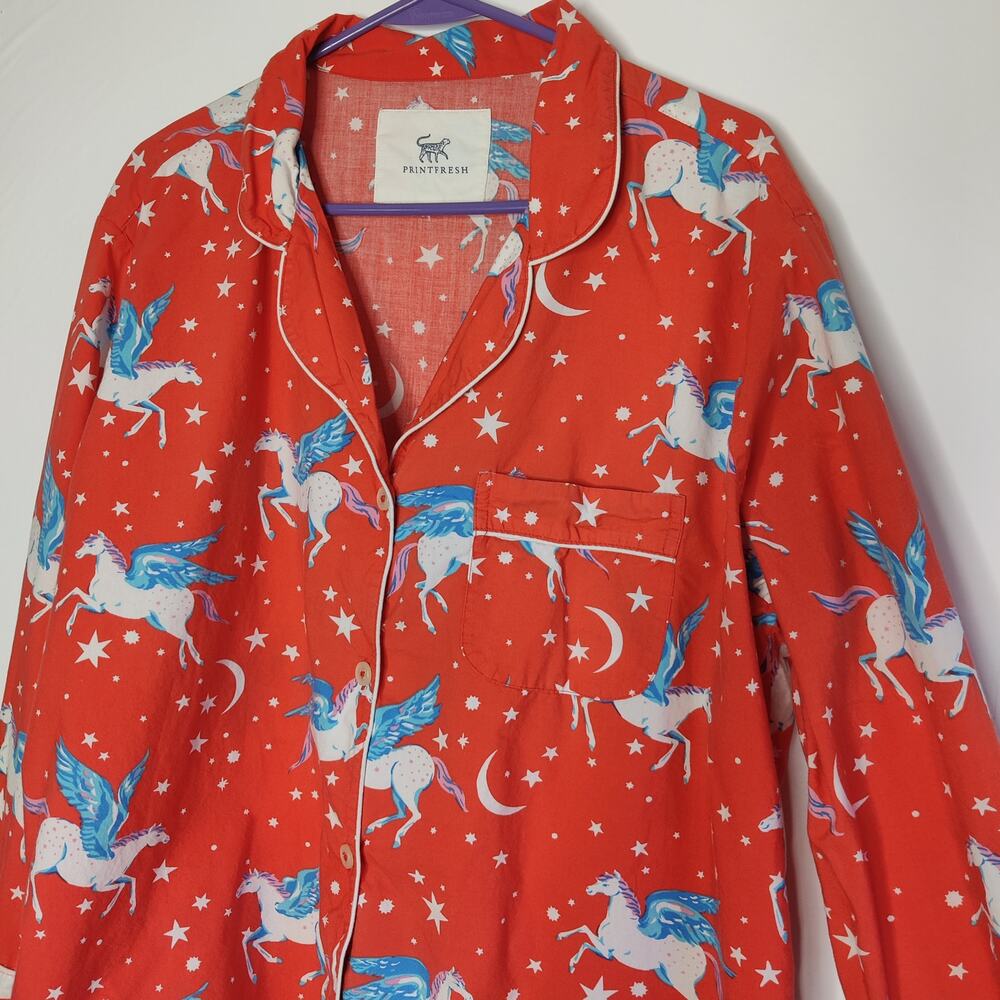 Print Fresh Moon Flight Pegasus Winged Horse Long Sleeve Pajama Set Large Coral - Picture 6 of 16